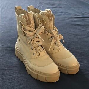 Sorel Cream Combat Moto Boots with Lace-Up Design